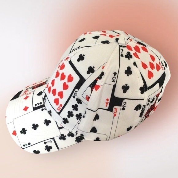 DECK of Playing Cards Poker Adjustable Baseball Cap Hat FREE Matching Earrings - Picture 4 of 15